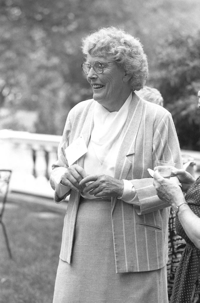 black and white photo of Ann Hartman outside